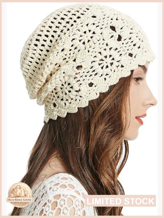 Handmade Knit Crochet Slouchy Beanie Hat Summer Spring Fall Lightweight Soft main image 6